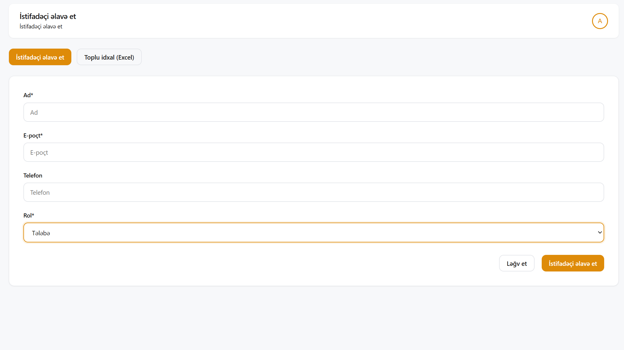 İstifadəçilərin yaradılması və giriş sistemi