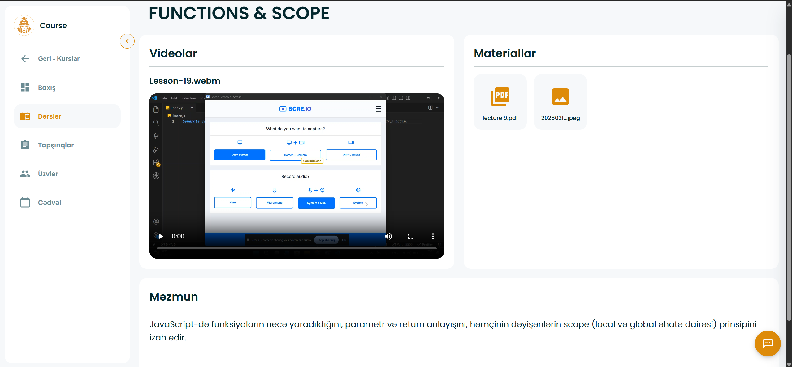 Dərs materiallarının paylaşılması