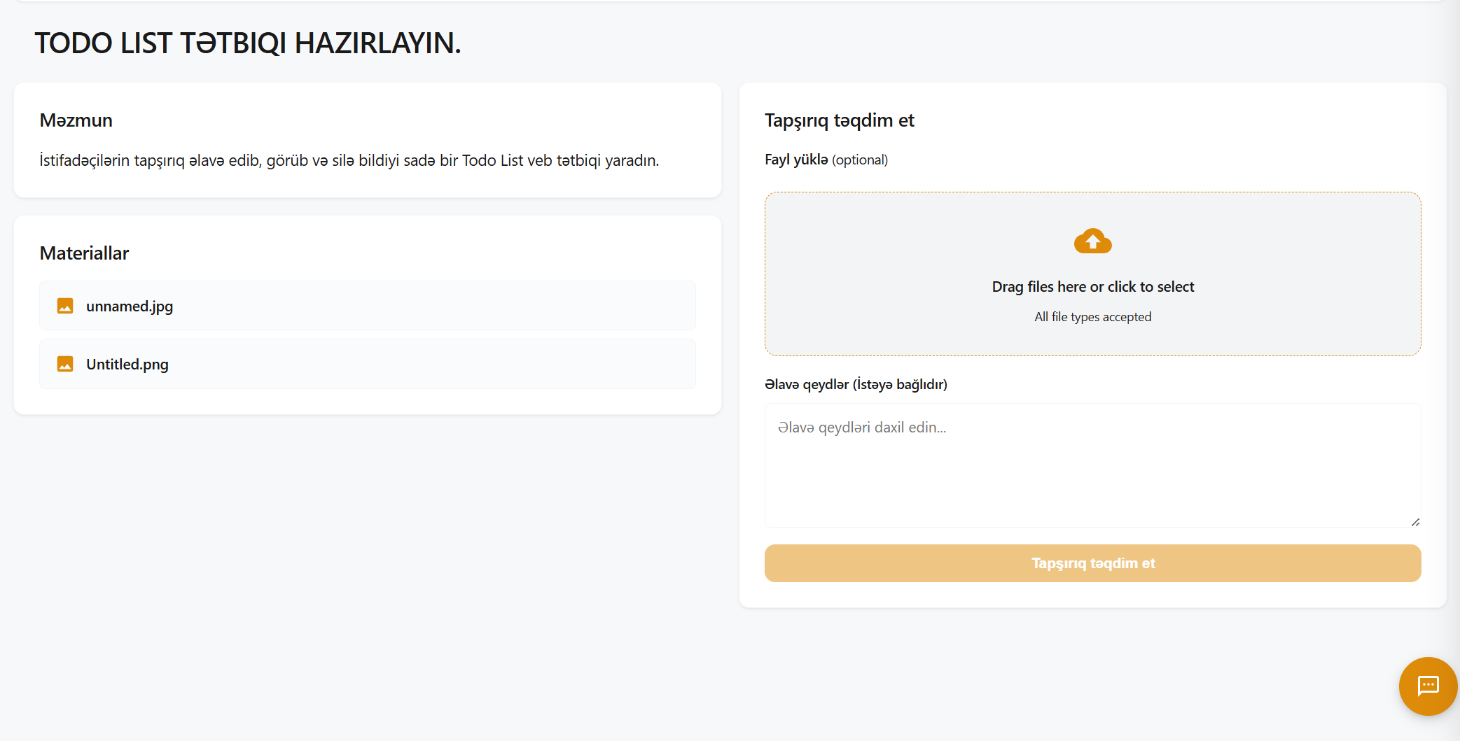 Şagirdin tapşırıq göndərməsi