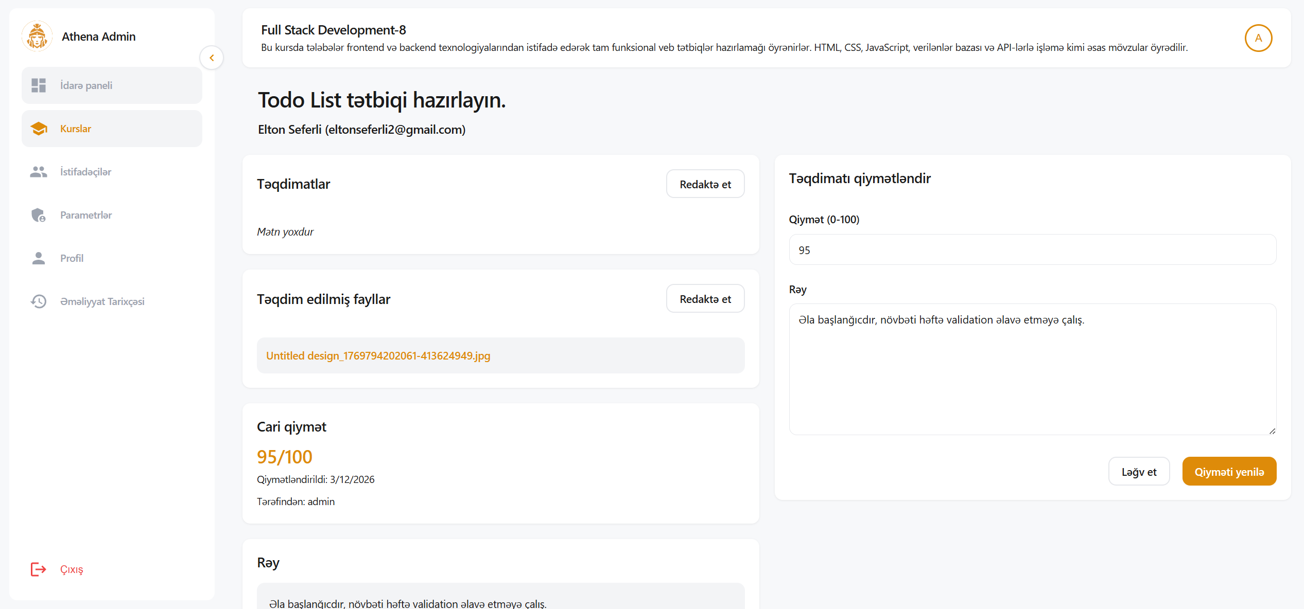 Tapşırıq və qiymətləndirmə sistemi